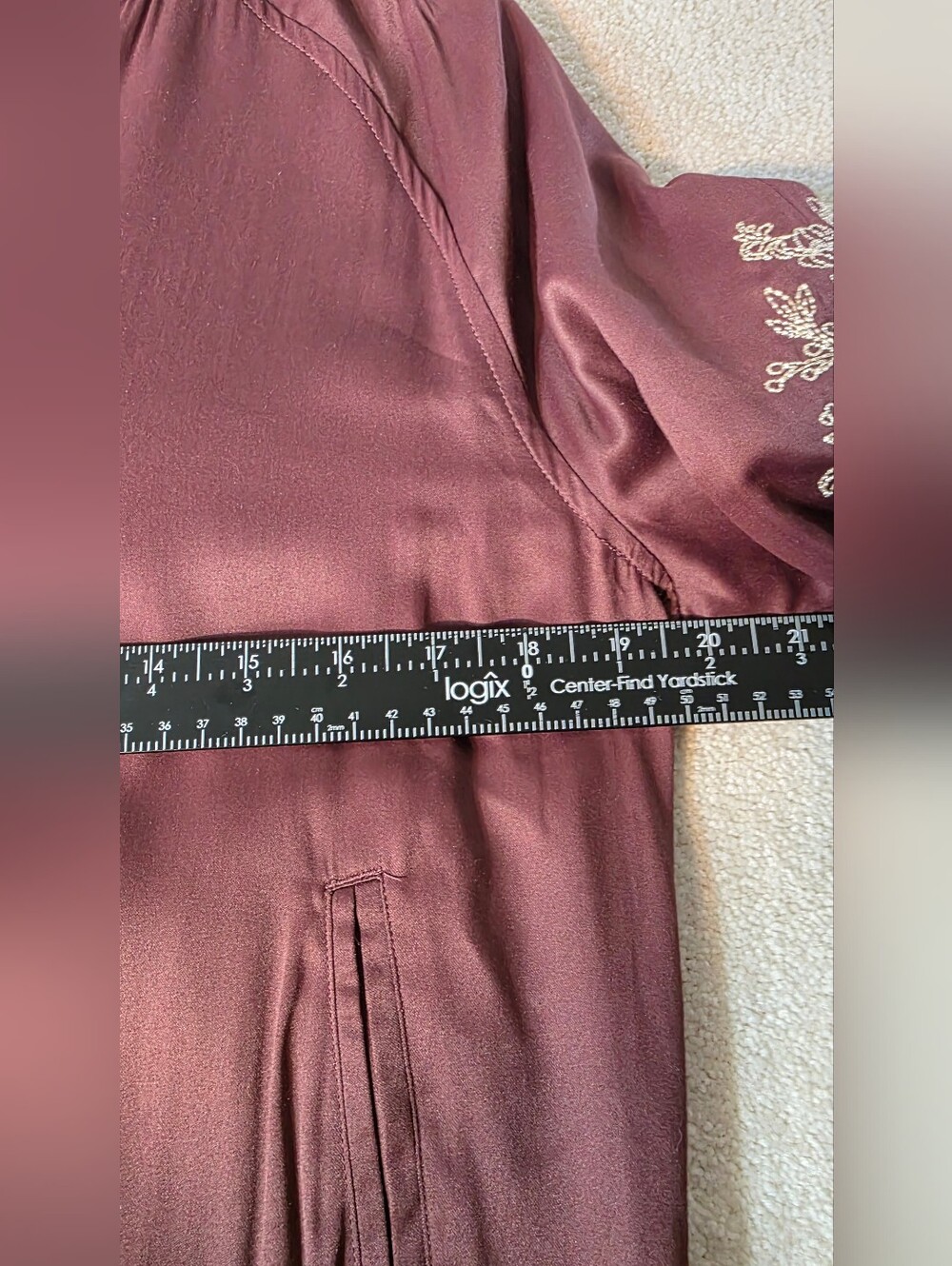 American Eagle Burgendy Embroidered Satin Bomber Jacket Floral Feminine Street M - Picture 3 of 8